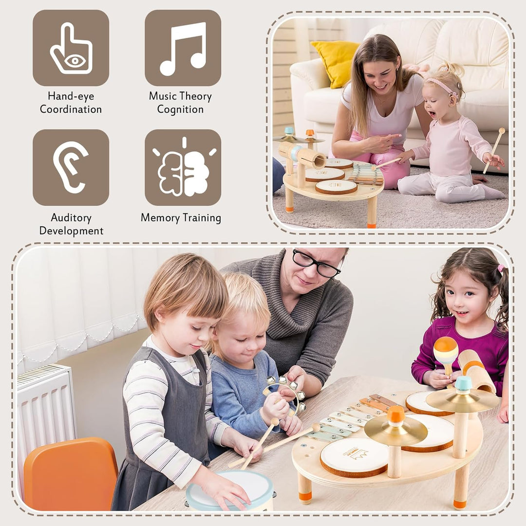 Holzspielzeug Schlagzeug Kinder Trommel Xylophon Musikinstrumente Kinder Spielzeug ab 3 4 5 Jahre Ju
