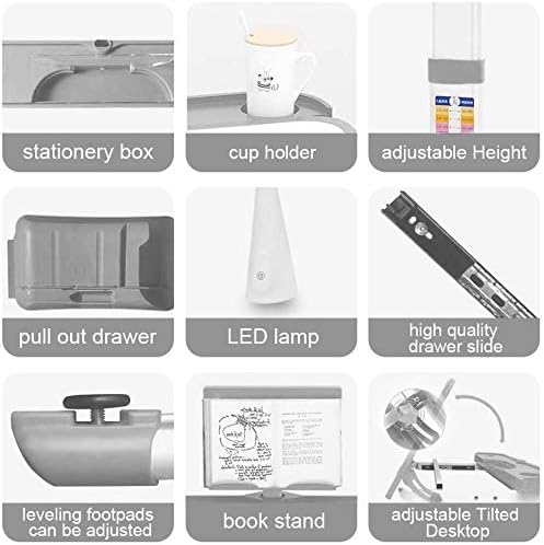 Yinleader Kids Schreibtisch und Stuhlset, Verstellbarer Kindertisch mit Augenschutzlampe, Bücherstän