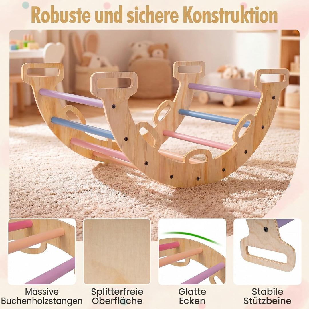 COSTWAY Kletterbogen Holz mit Kissen, Montessori Kletterwippe, Kletterdreieck zum Wippen, Klettern u
