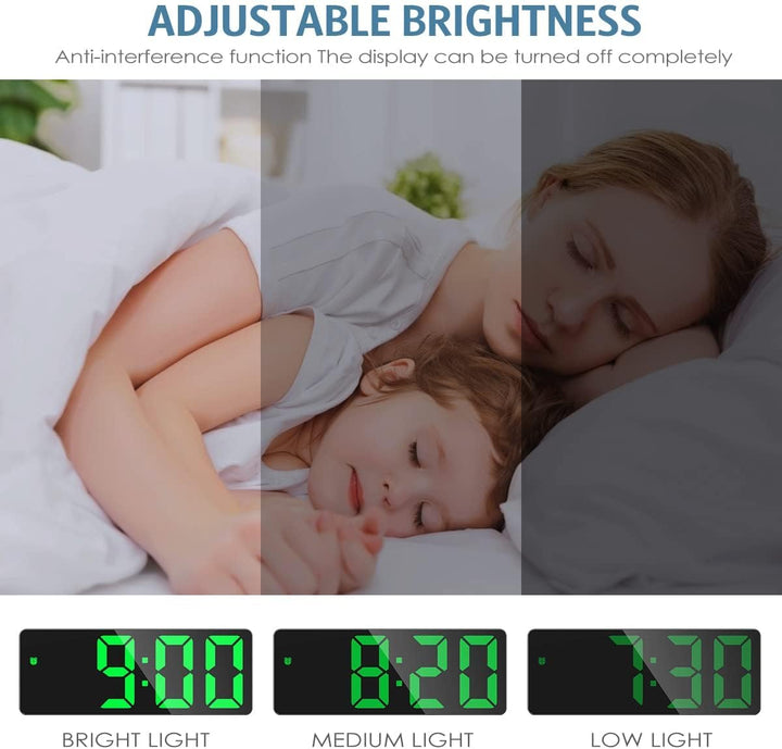 Digitale Wecker, LED Uhr, Tischuhr mit Temperaturanzeige, Reisewecker, einstellbare Helligkeit, 12/2