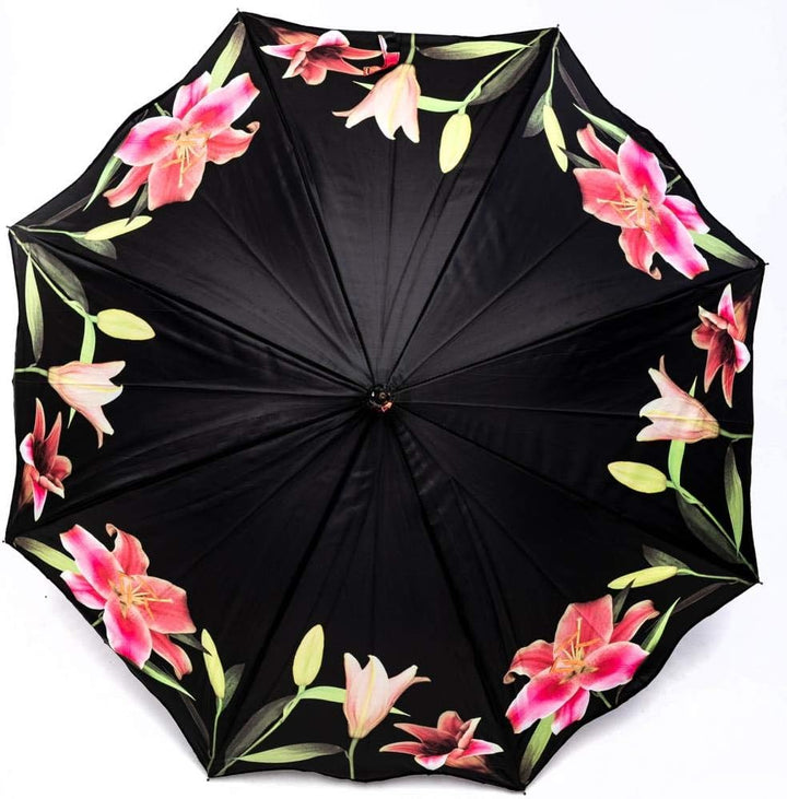 LUCKYWEATHER Regenschirm Stockschirm Damen Motiv Lilien Auf-Automatik I Stockregenschirm gross und s