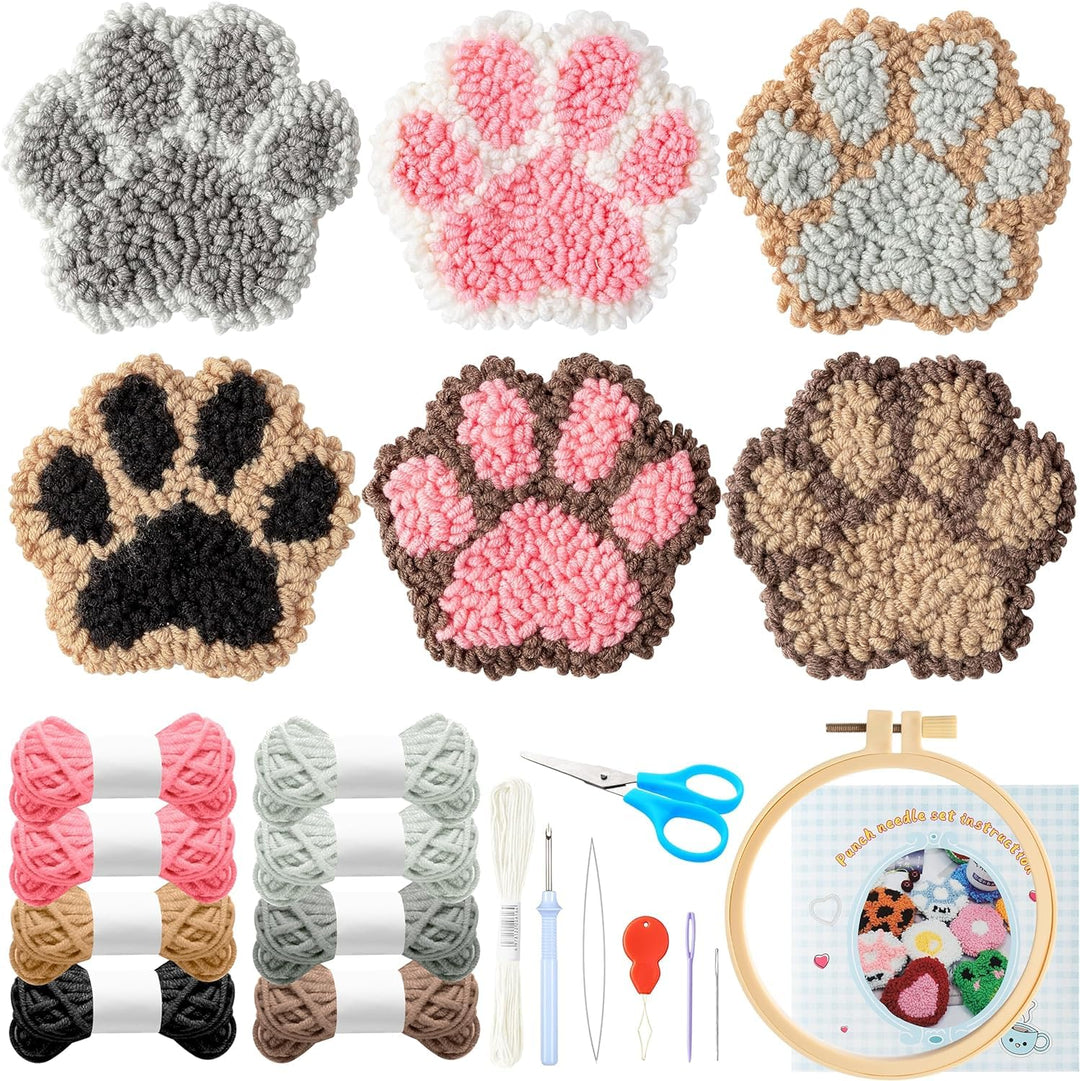 WATINC 22 Stück Craft Punch Needle Untersetzer Kit mit Krallenmuster DIY Bastelpackung Set Stickerei