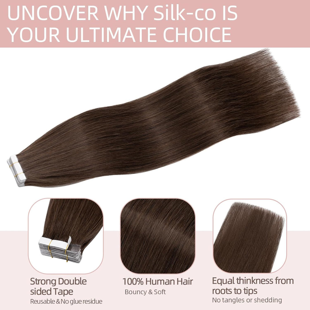 Silk-co Tape Extensions Echthaar 10stk, Remy Tape in Extensions Haarverlängerung, Skin Weft Echthaar
