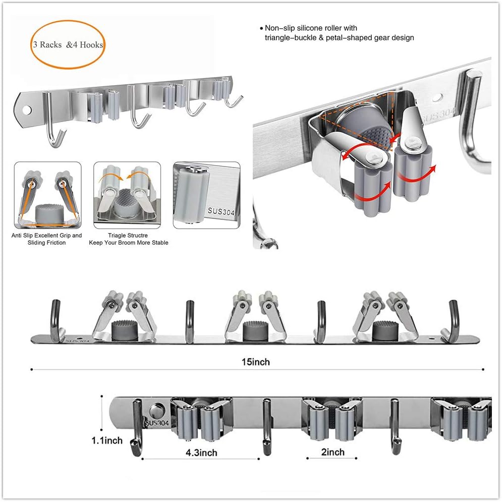Copiel Mop Halter, Edelstahl Wandregal Besen montiert Storage Organizer Hochleistungswerkzeug Kleide