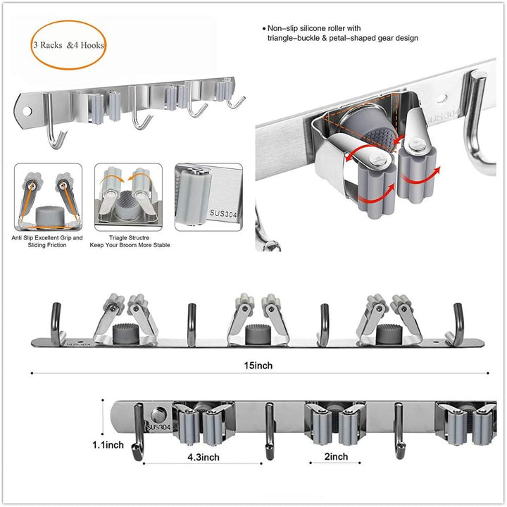 Copiel Mop Halter, Edelstahl Wandregal Besen montiert Storage Organizer Hochleistungswerkzeug Kleide
