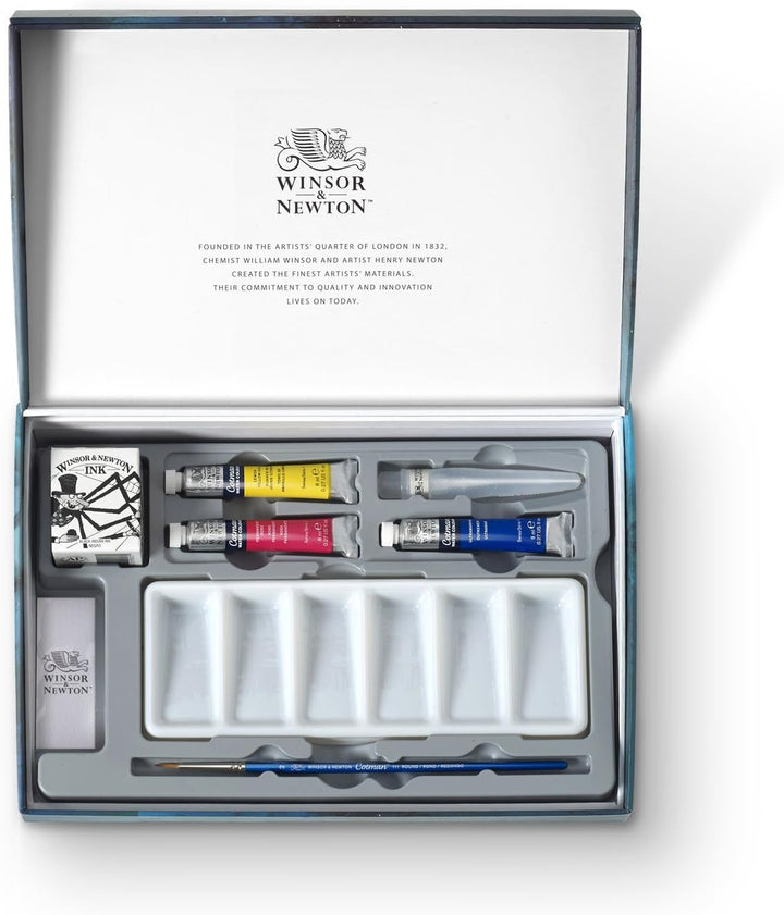 Winsor &amp; Newton 0390659 Cotman Postkarten Geschenk-Kollektion, 3 Aquarellfarben, 1 Zeichentusche, 1