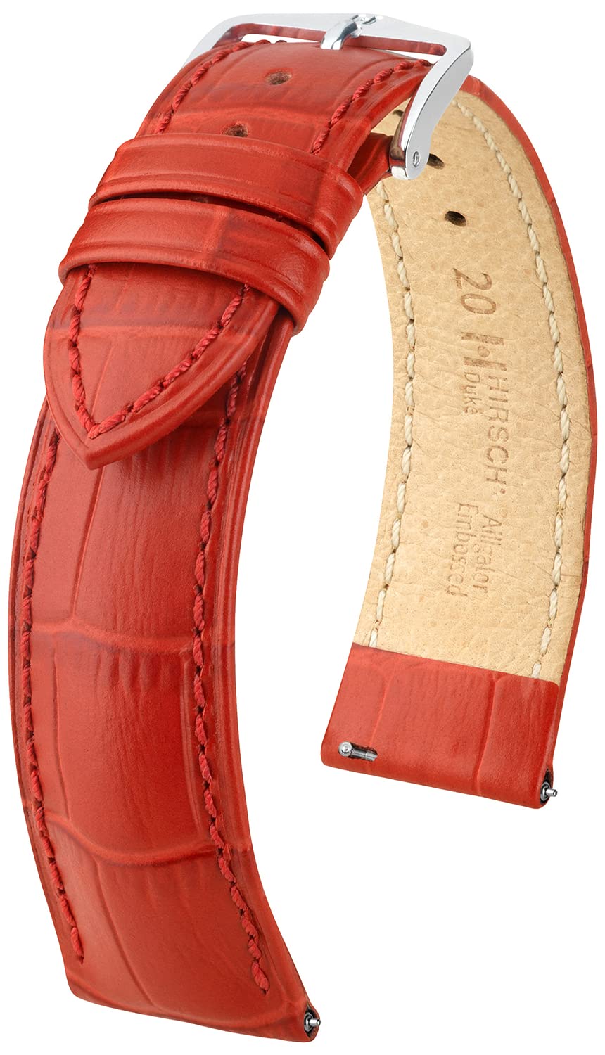 HIRSCH Uhren-Armband Duke - Uhr-Band aus italienischem Kalbs-Leder mit Alligator-Prägung - 12 bis 24