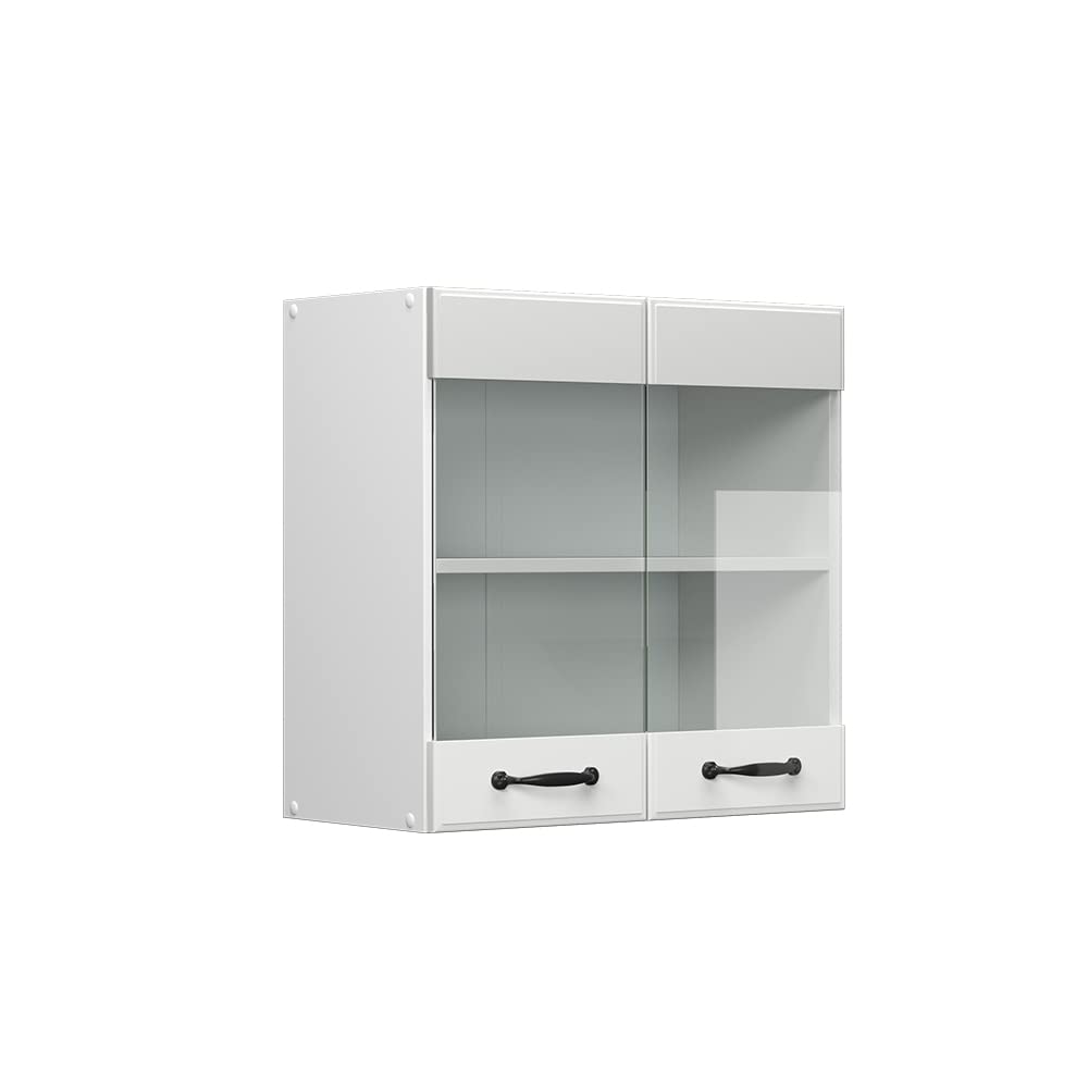 Vicco Küchenschrank Glas R-Line, Weiss Landhaus/Weiss, 60 cm Weiss Landhaus Hängeglasschrank 60 cm,