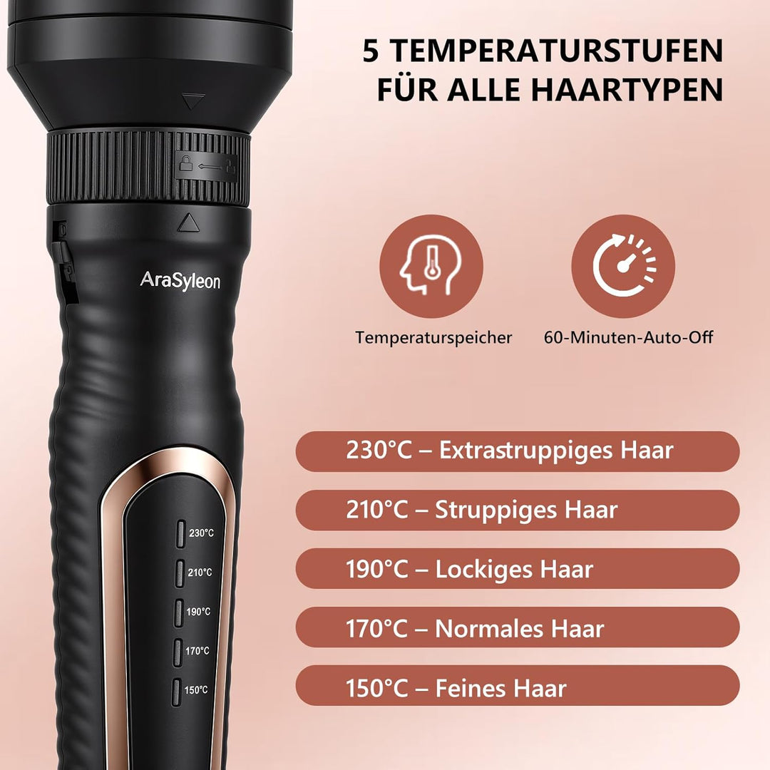 AraSyleon 3-in-1 Wärmebürste Set, Elektrische Haarbürste mit 3 Aufsätzen (32/38/45mm), Thermobürste