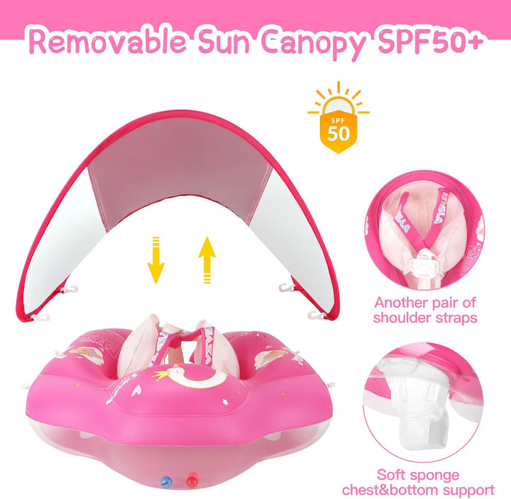WYRIAZA Schwimmring Baby, Baby Schwimmring mit Sonnendach, Verstellbare Schultergurte, Aufblasbare S