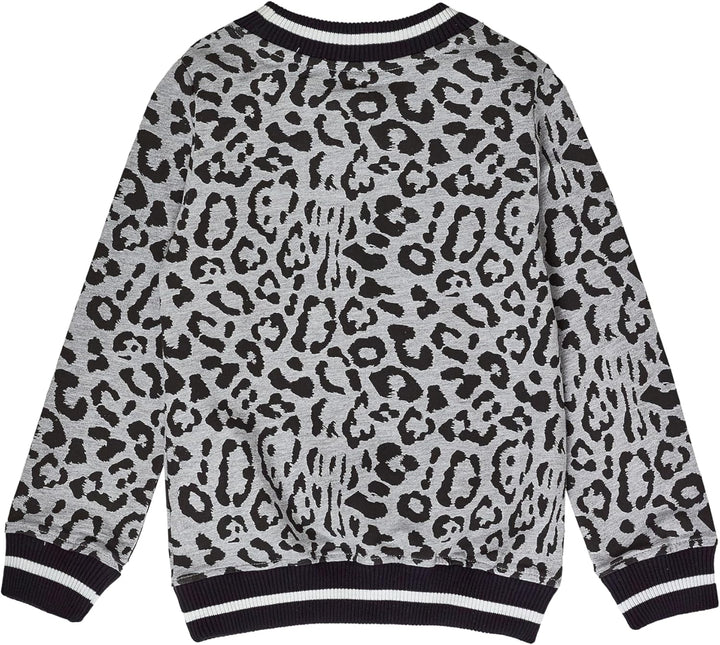 Winkiki Kinder Teenager Mädchen Pullover Leopardenmuster Longsleeve Langarm. Grau 134, Grau 134