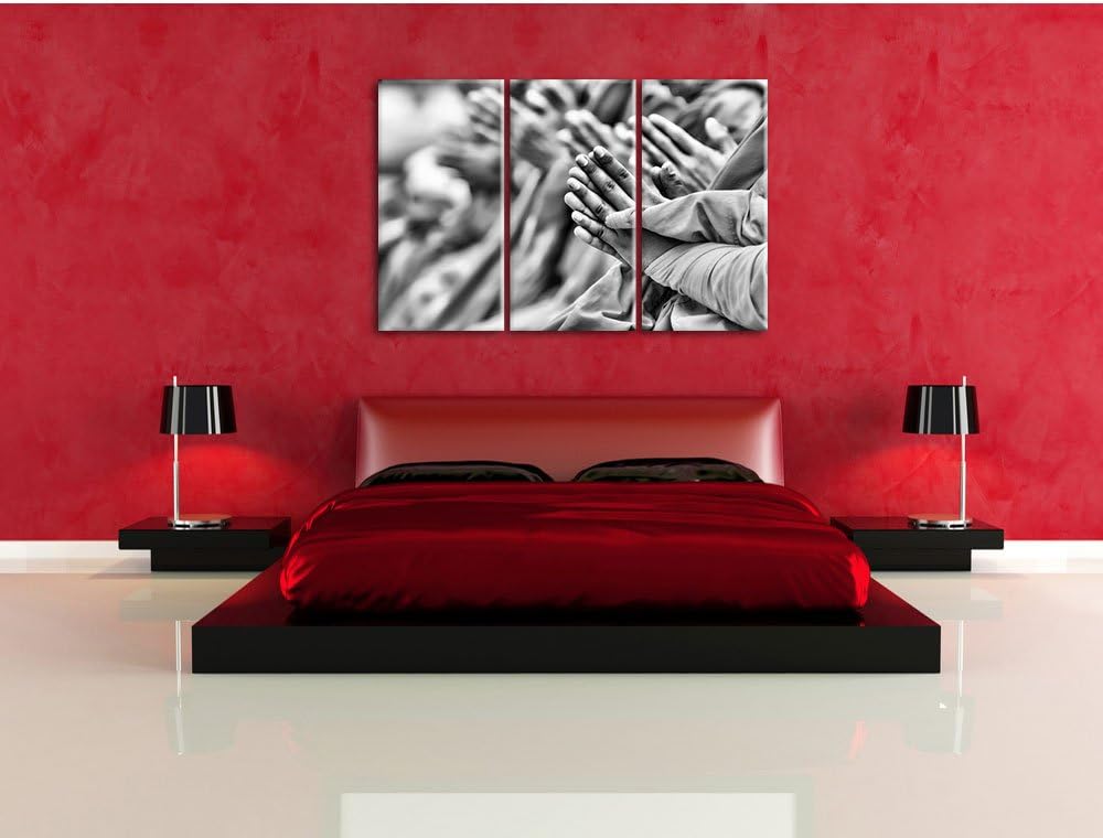 Pixxprint Mönche in Tibet als Leinwandbild/Grösse: 3 Teilig (120x80 cm) cm/Wandbild/Kunstdruck/ferti