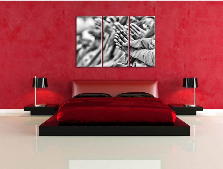 Pixxprint Mönche in Tibet als Leinwandbild/Grösse: 3 Teilig (120x80 cm) cm/Wandbild/Kunstdruck/ferti