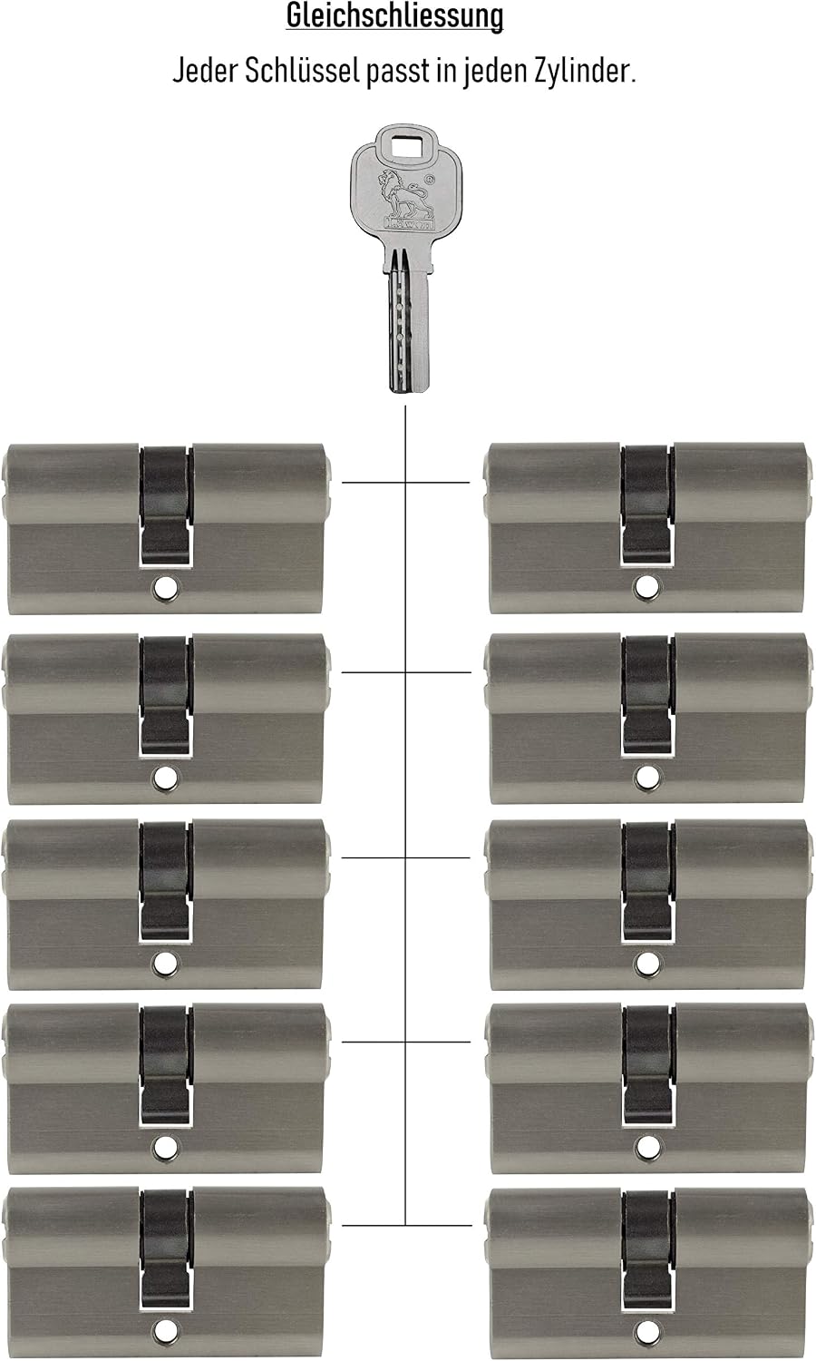 Gleichschliessende Schliesszylinder 80 mm (40/40 mm) inkl. 3 Schlüssel pro Zylinder (Zylinderanzahl