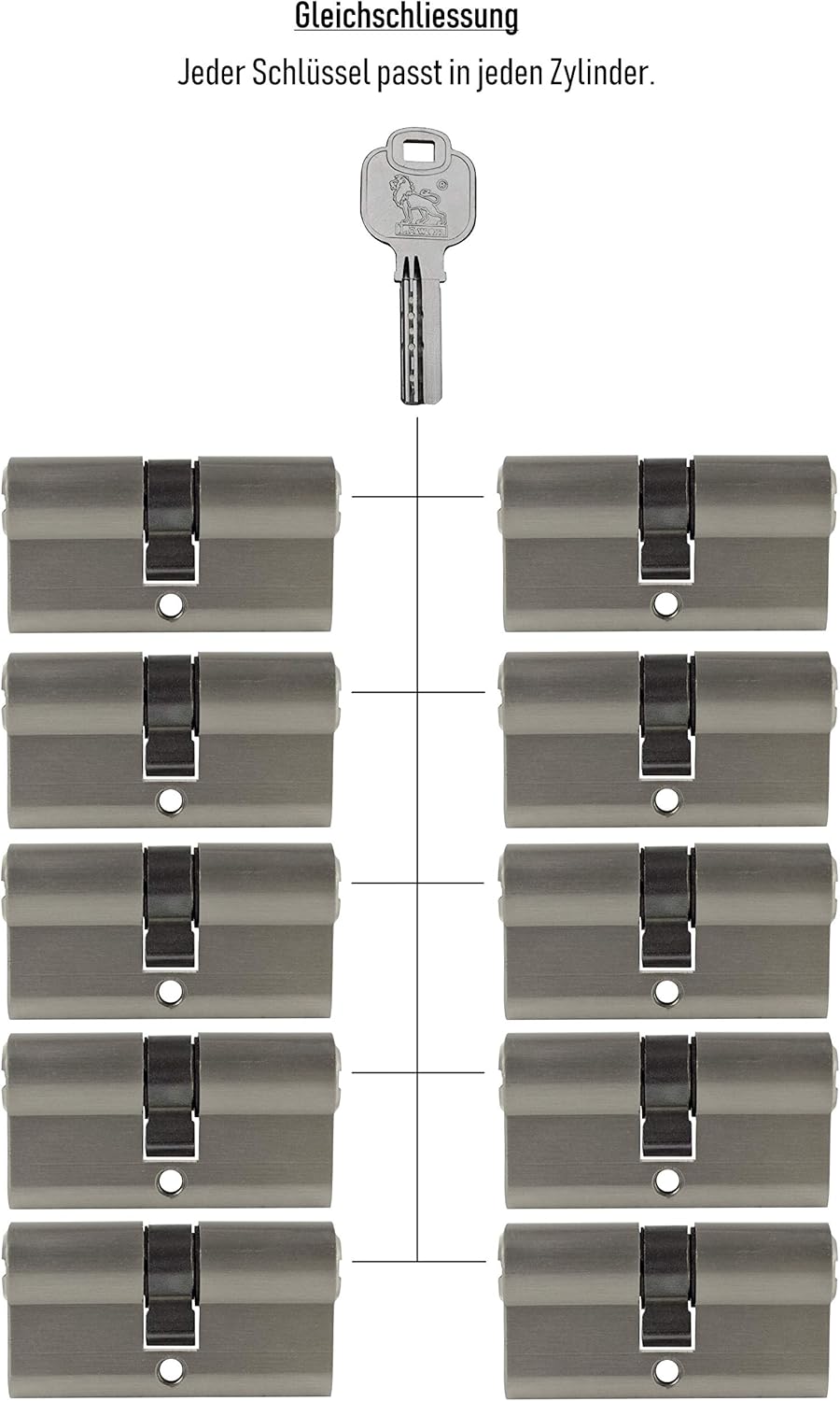 Gleichschliessende Schliesszylinder 80 mm (40/40 mm) inkl. 3 Schlüssel pro Zylinder (Zylinderanzahl
