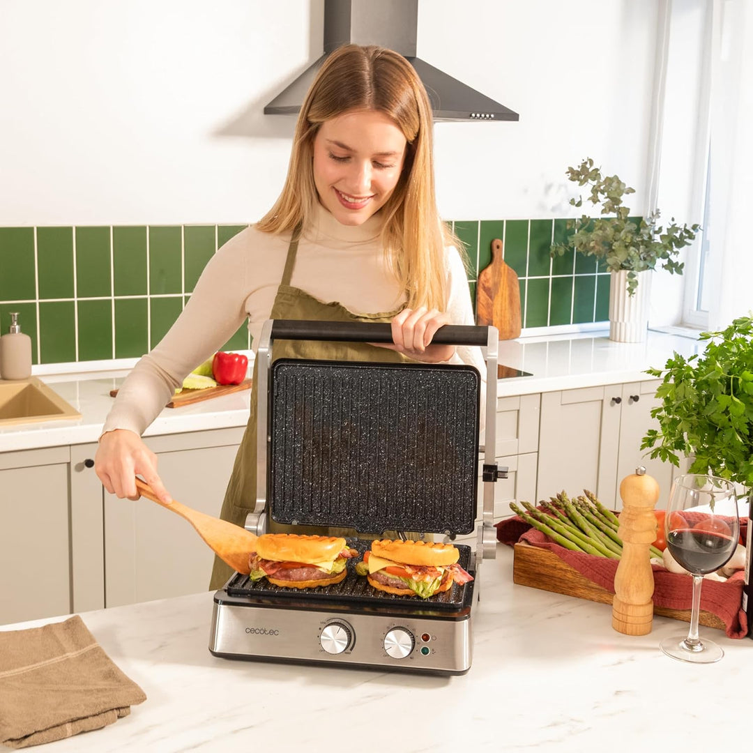 Cecotec Elektrischer Grill Rock'nGrill Blaze, 2400W, RockStone-Beschichtung, Leichte Reinigung, 180°