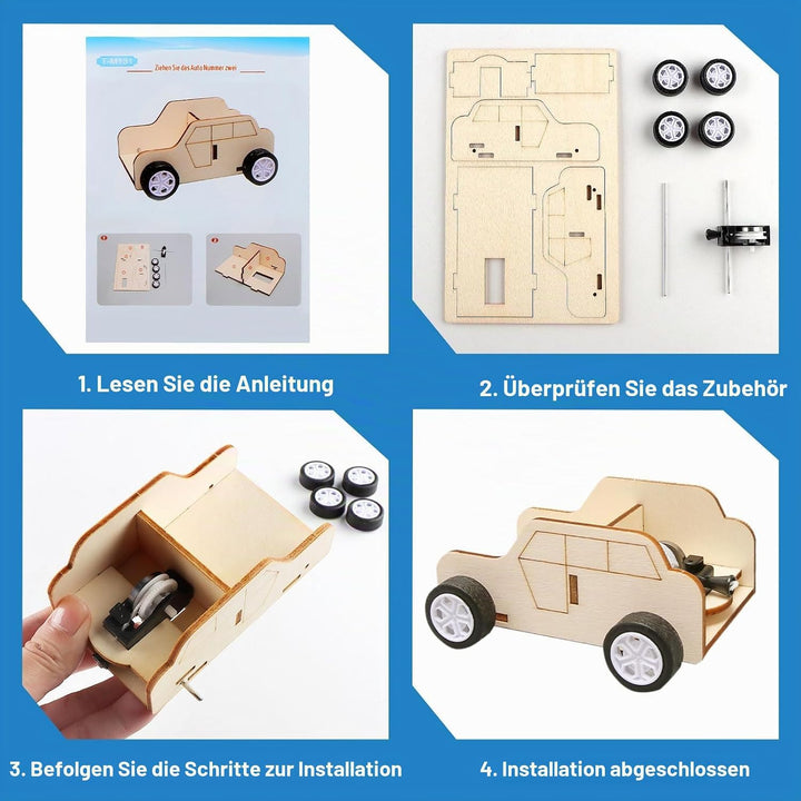 4 Stück Experimente für Kinder, Elektronik Baukasten DIY STEM Spielzeug, Holz Wissenschaft Bausatz S