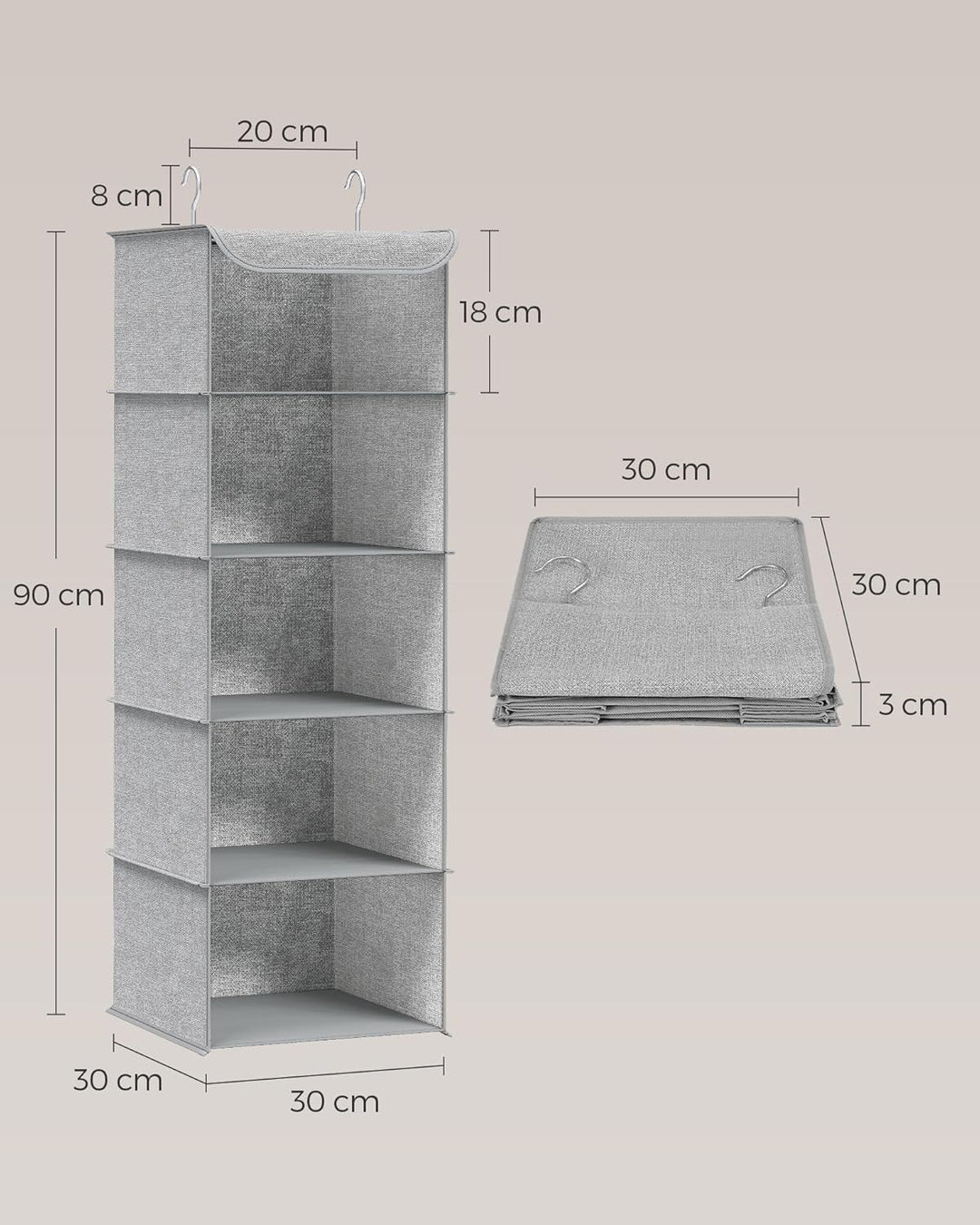 SONGMICS Hängeorganizer, 2er Set, Schrank-Organizer, Hängeregal, Hängeaufbewahrung, faltbar und plat