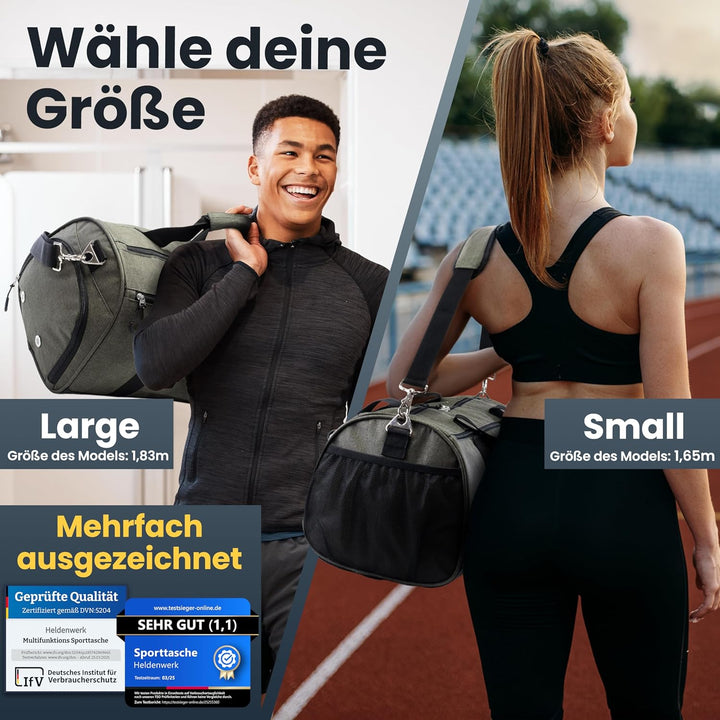 Heldenwerk® Sporttasche & Reisetasche für Damen und Herren klein I Trainingstasche mit Schuhfach und