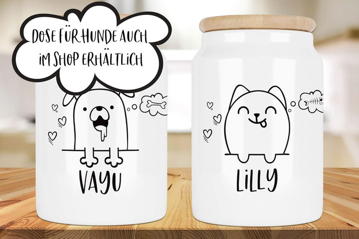 Selket's Shop Keramik Leckerli Dose Katze – personalisiert mit Name – Keksdose für Snacks, Trockenfu