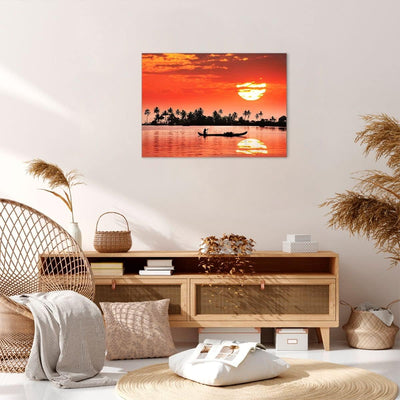 Bilder auf Leinwand Kanal boot kultur sonnenuntergang Leinwandbild 70x50cm Wandbilder Dekoration Woh