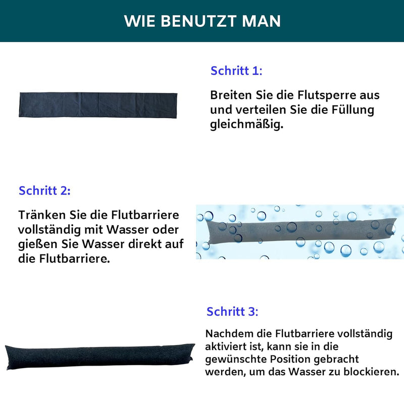 4 Stück 150CM wasseraktivierte Hochwassersperren für Haustüren, sandlose Flutschutzsäcke für Garagen