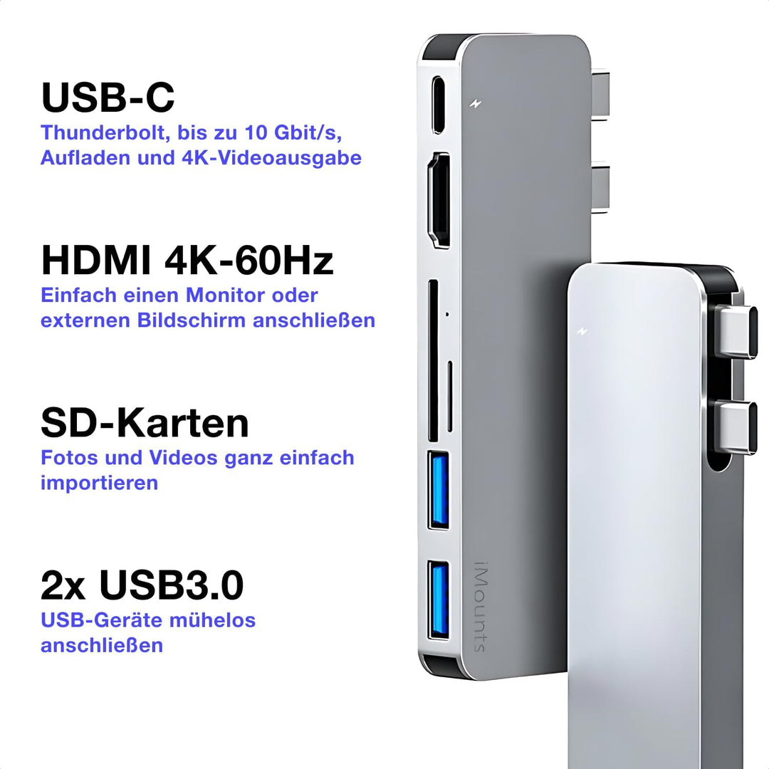 USB C Hub Silber – HDMI, Thunderbolt, USB 3.0 & SD-Kartenleser Adapter für MacBook Air/Pro M2/M3/M4/