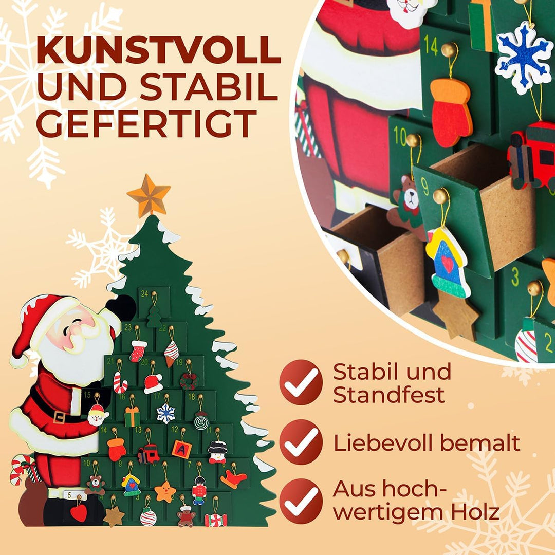 SPIELWERK® Adventskalender Weihnachtsmann zum Befüllen 24 Türchen wiederverwendbar Bunt Bemalt Weihn