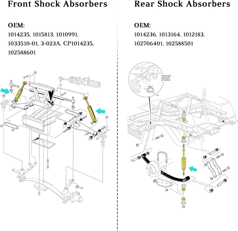 10L0L Golfwagen Stossdämpfer vorne und hinten, 4 Stück, für Club Car DS G&E 1988, Precedent G&E 2004