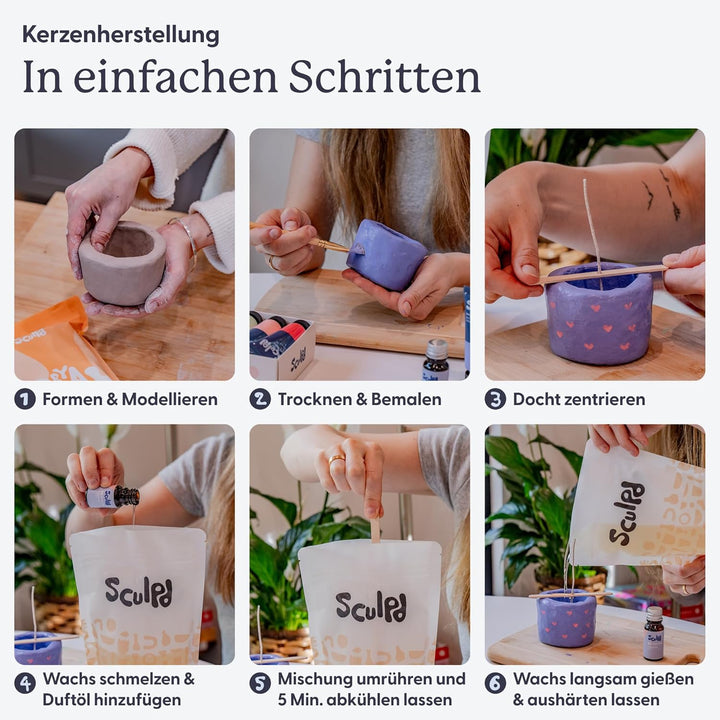 Sculpd Töpferei-Kit zur Kerzenherstellung mit lufttrocknendem Ton | Anfänger Starter-Kit zur Kerzenh