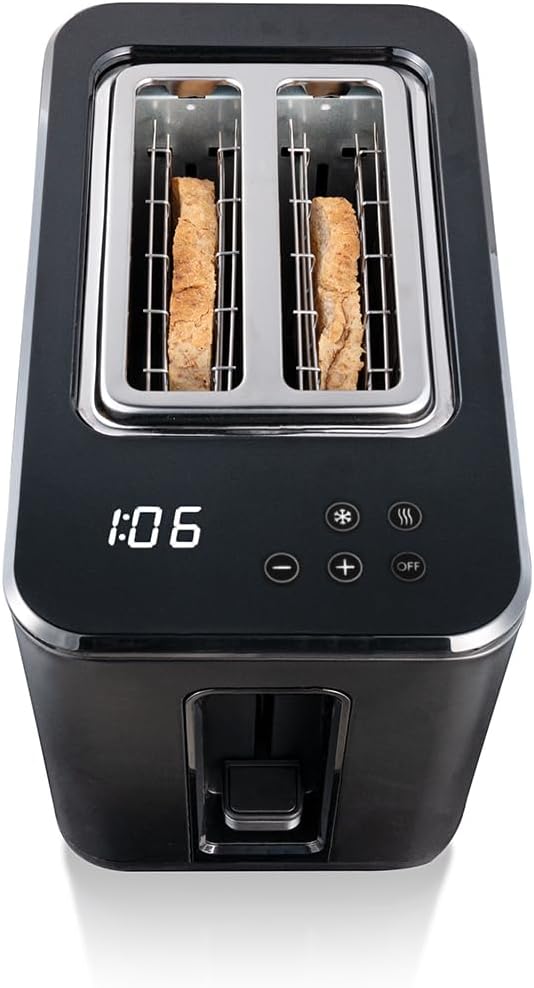 Cloer 3930 Digitaler Toaster für 2 Scheiben, Touch-Funktion, 750-900 W, Restzeitanzeige, Auftaufunkt