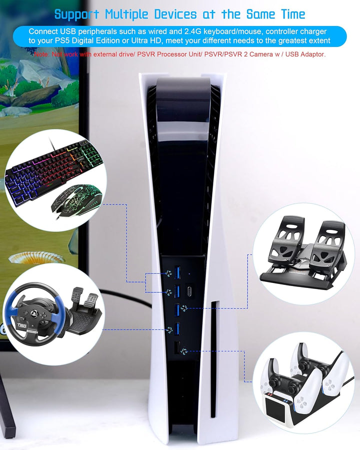 5-Port USB Hub für PS5 Konsole, Arvin USB 3.1 Schnelle Geschwindigkeit Laden Ladeadapter mit 4 USB-2