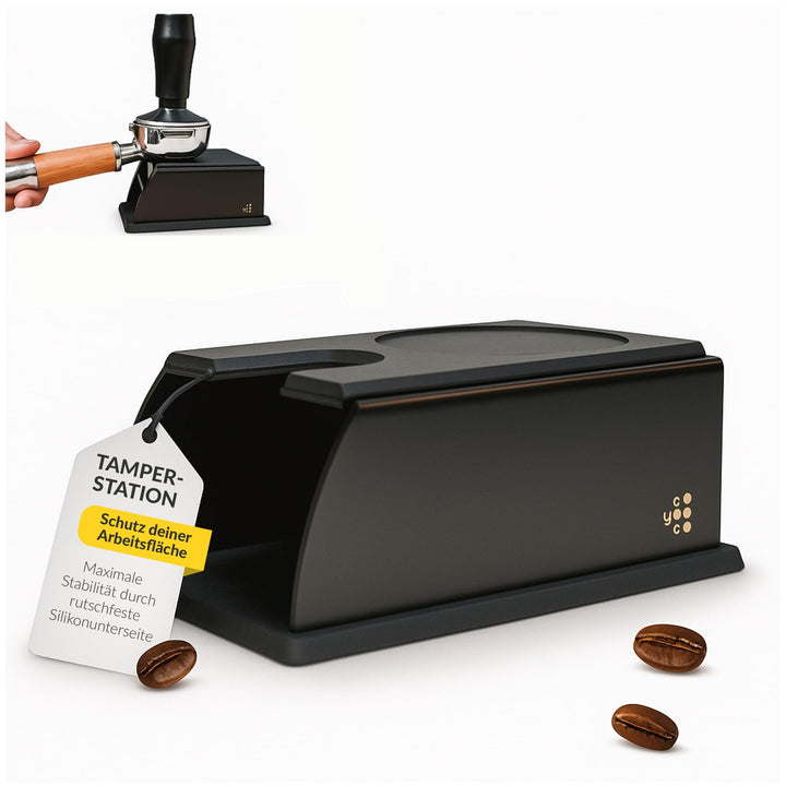 Coyooco Tamperstation für Siebträger - aus Edelstahl & Silikon - rutschfest & Kratzfest (15 × 10 × 6