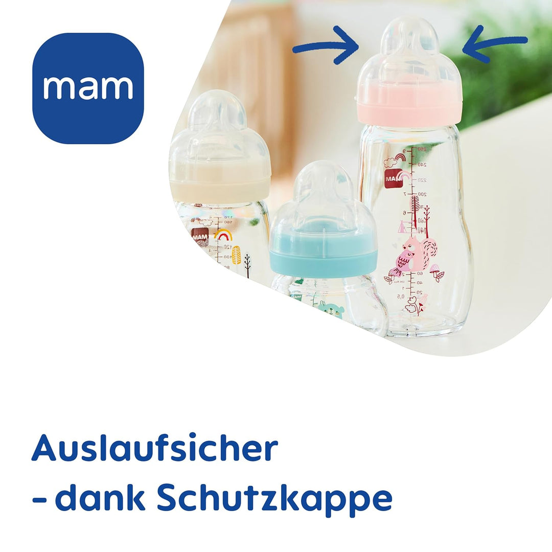 MAM Feel Good Glass Bottle Premium-Set | 0+ Mon | Babyflaschen-Set für Neugeborene | 94% Akzeptanz |