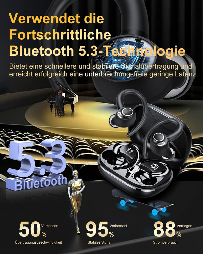 Jesebang Bluetooth Kopfhörer Sport, in Ear Kopfhörer Kabellos Bluetooth 5.3 mit HD Mic, Herausragend