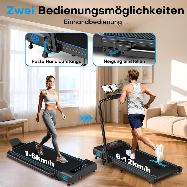Laufband für Zuhause, 5 in 1 Walking Pad, 12km/h Klappbar Laufband mit 9% Steigung, 2.75HP Walking M