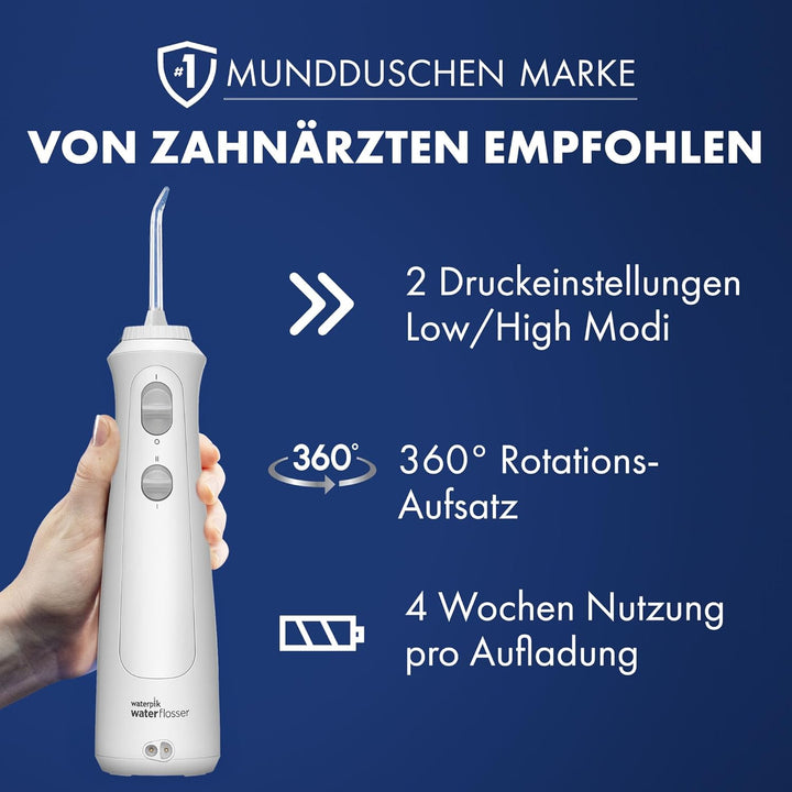 Waterpik Kabellose Munddusche, wiederaufladbar, elektrische Zahnreinigung, ideal zur Plaque-Entfernu