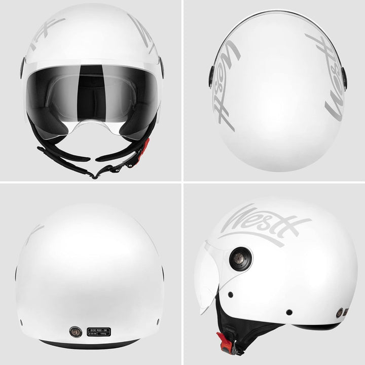 Westt Jethelm mit Visier ECE 22.06 – Leichter Motorradhelm für Damen und Herren – Roller Helm Mopedh