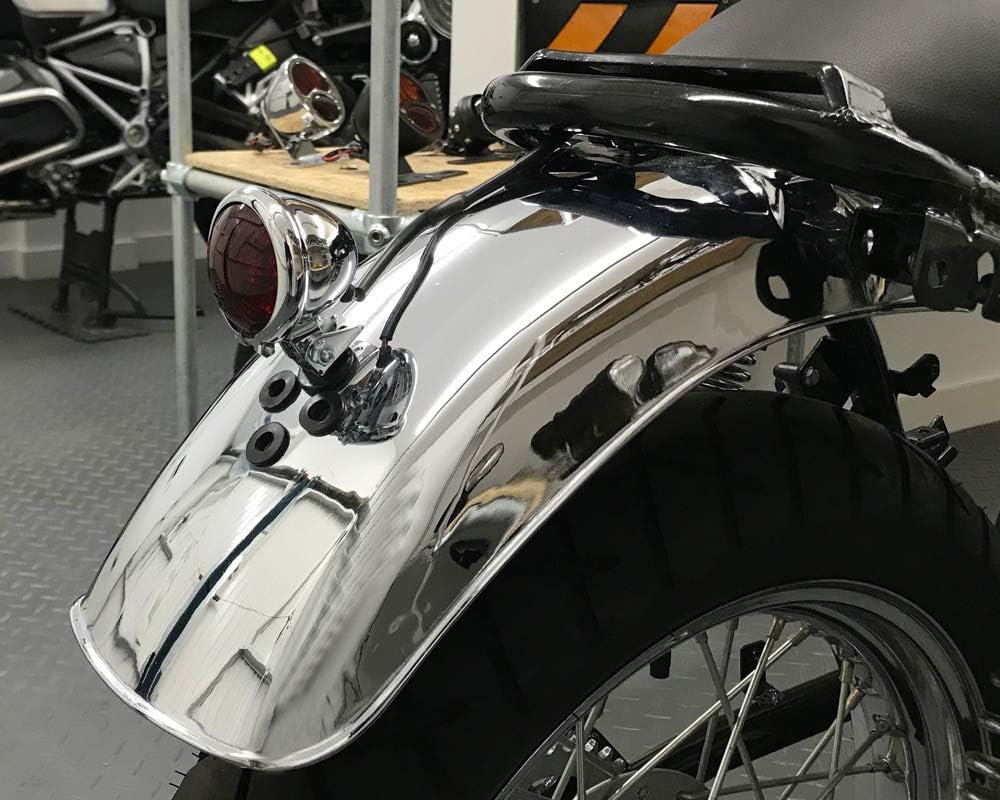 Motorrad LED Stop Rücklicht - Homologated - Chrom mit Rot Gläser für Cafe Racer, Scrambler, Massgefe