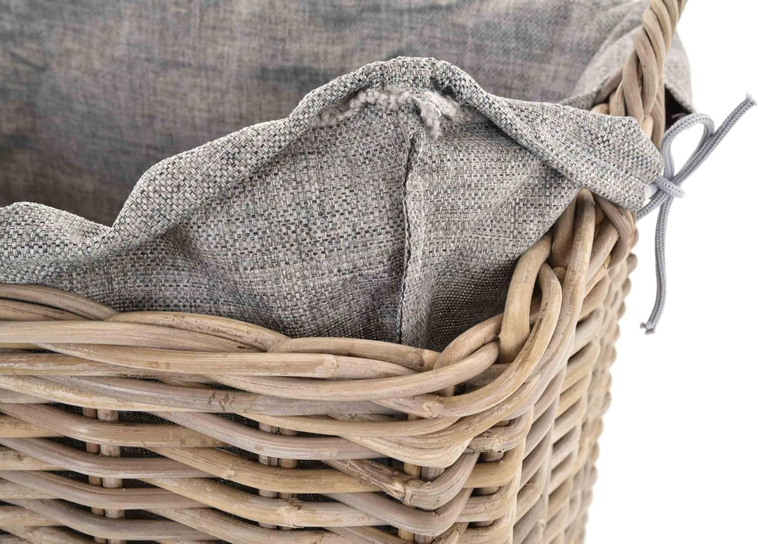 Stabiler Kaminholzkorb Flechtkorb mit Inlett Roll Holzkorb Rollkorb Natur-Rattan (Natur-Grau mit Rol