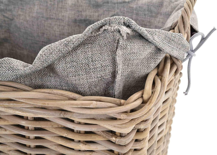 Stabiler Kaminholzkorb Flechtkorb mit Inlett Roll Holzkorb Rollkorb Natur-Rattan (Natur-Grau mit Rol