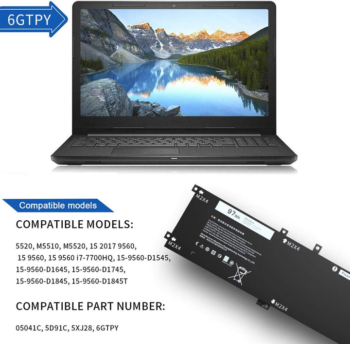 6GTPY 5XJ28 GPM03 Laptop Akku für Dell XPS 15 9550 9560 9570 7590 P56F001 P56F002 Precision 5510 552