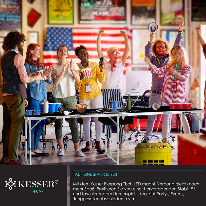 KESSER® Bier Pong Tisch Set mit Kartenspiel Trinkspiel - inkl. 100 Becher (50 Rot & 50 Blau), 6 Bäll