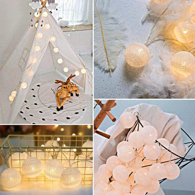 Ciskotu Baumwollkugeln Lichterkette Batteriebetrieben, 20 LED Dimmbar Cotton Ball Lichterkette mit F