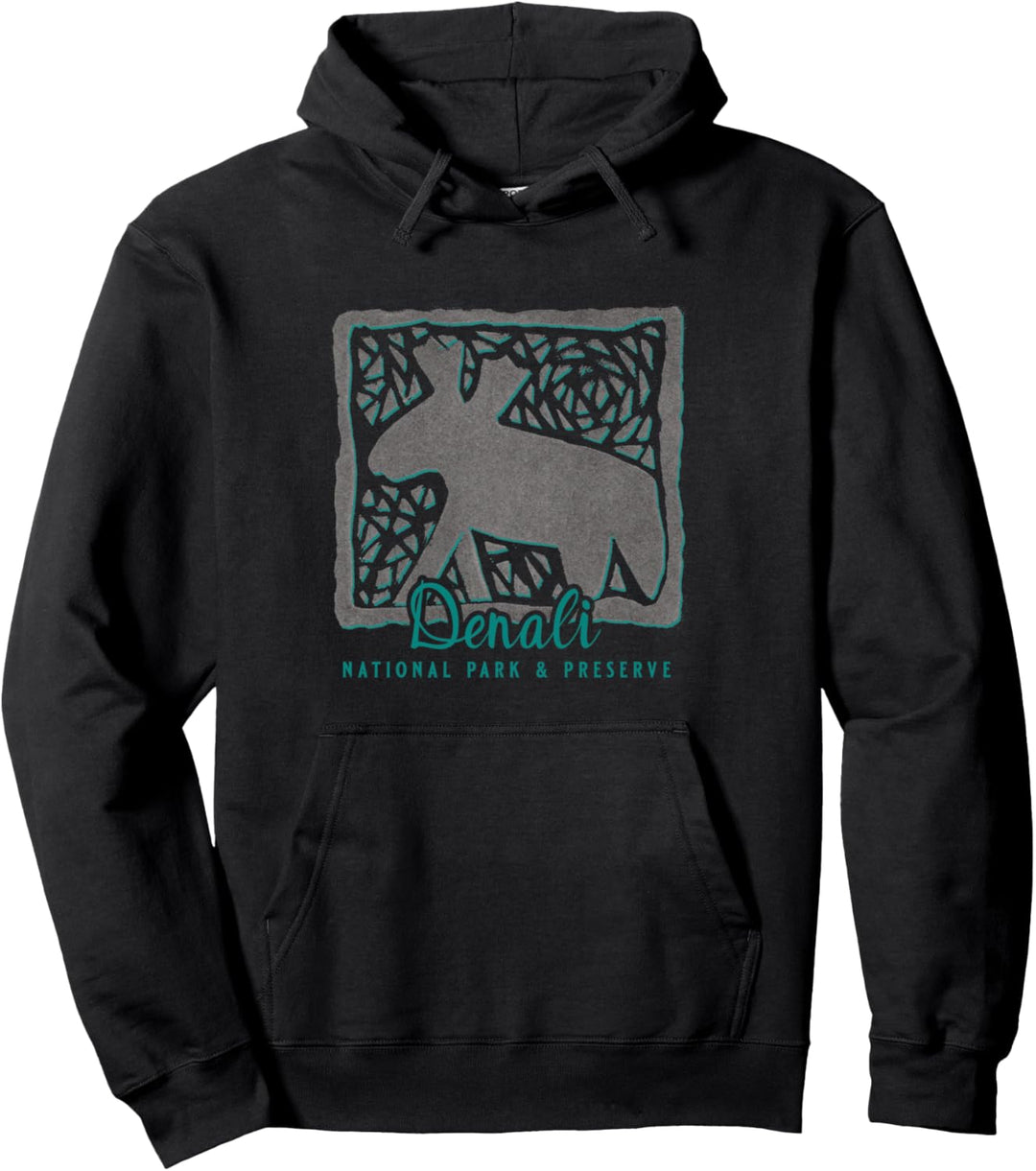 Denali National Park & Preserve Alaska Moose Grunge Art Gift Pullover Hoodie