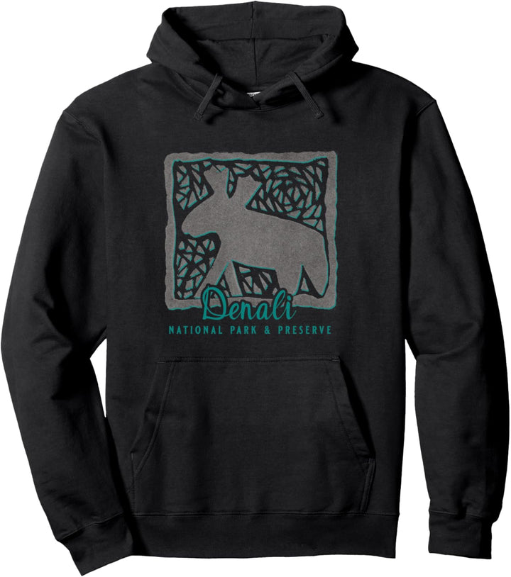Denali National Park & Preserve Alaska Moose Grunge Art Gift Pullover Hoodie