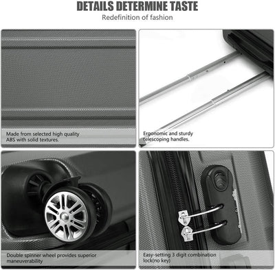 KONO Koffer Trolley Reisekoffer Set (M/L/XL) Grau, Set (M/L/XL) Grau