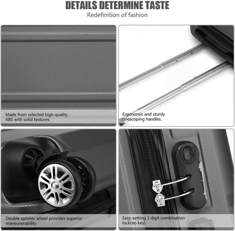KONO Koffer Trolley Reisekoffer Set (M/L/XL) Grau, Set (M/L/XL) Grau