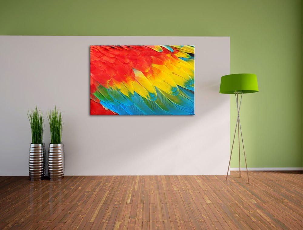 Bunte Papageien Flügel Format: 100x70 auf Leinwand, XXL riesige Bilder fertig gerahmt mit Keilrahmen