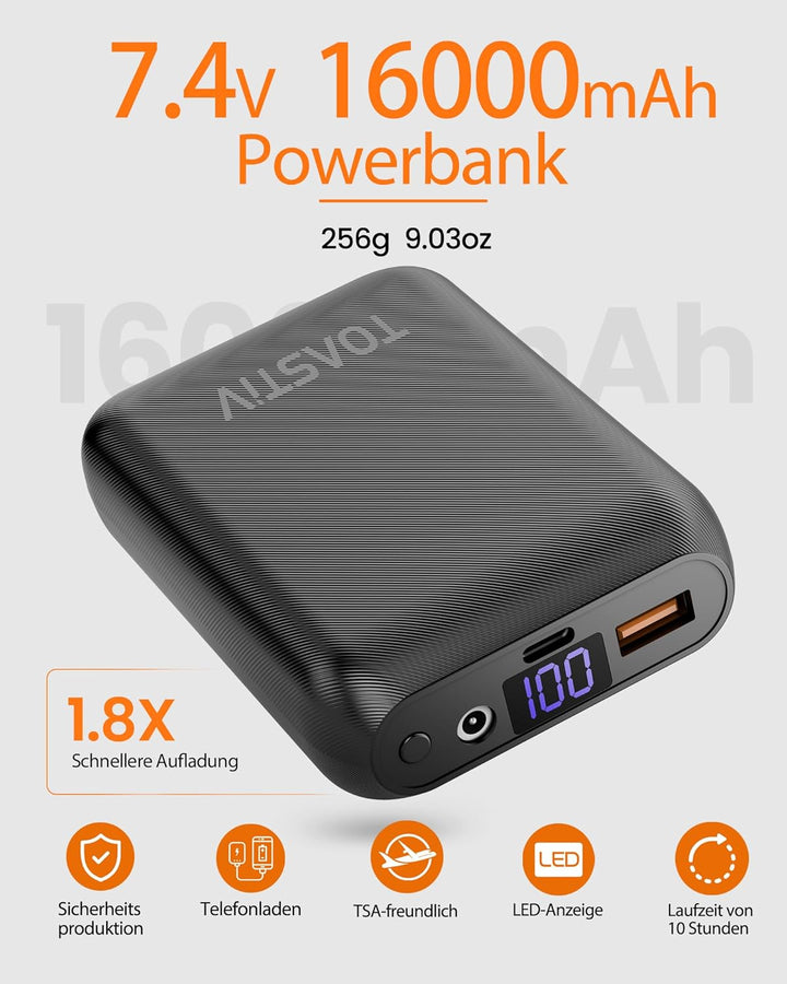 Beheizbare Weste, Heizweste Damen mit Powerbank 7.4V 16000mAh Wärmeweste mit 8 Heizzonen, Einstellba